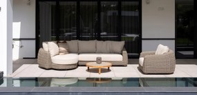 4 Seasons Outdoor Finn loungetafel teak met keramisch blad Ø 85 cm (H 25 cm)  Loungetafel    beige weerbestendig