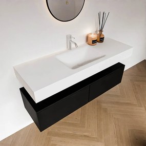 Zaro Alan badmeubel 130cm urban 2 lades met vrijhangende wastafel cloud midden 1 kraangat talc