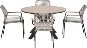 Garden Impressions Natas tuinset sand 5-delig - Tulli tuintafel light teak look Ø122 cm