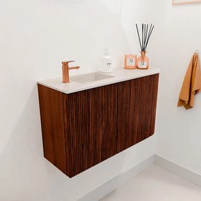 Mondiaz Joya DLux 70cm toiletmeubel ronding rechts ruby met wastafel faye links 1 kraangat meli