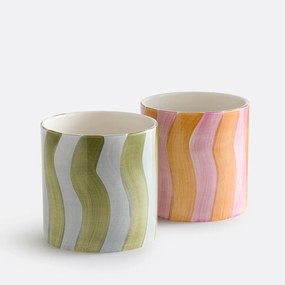 Bloempot met strepen van geglazuurd keramiek, diameter 14 cm, TOUMA