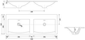 Brauer Glacier dubbele wastafel fine stone 120cm zonder kraangaten wit glans