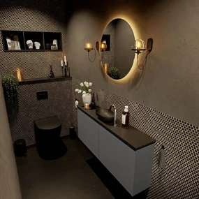 Mondiaz Fowy toiletmeubel 120cm dark grey met zwarte waskom midden en kraangat