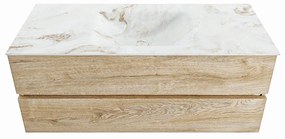 Mondiaz Vica DLux badmeubel 120cm washed oak 2 lades met wastafel frappe midden zonder kraangat