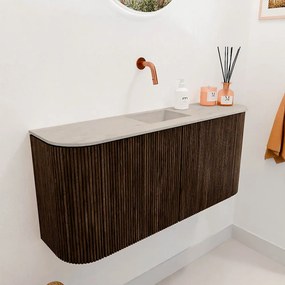 Mondiaz Joya DLux 95cm toiletmeubel ronding links/rechts walnut met wastafel faye midden zonder kraangat opalo