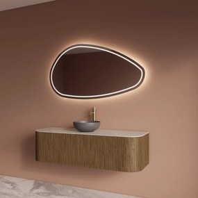 Gliss Design Alluro badmeubel ribbelfront met ronding links/rechts 140cm castle brown en wit marmer toppaneel