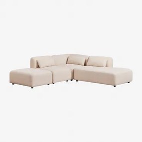 3-delige Modulaire Hoekbank Met Chaise Longue Rechts En Fogler Poef Chenille Crème Beige - Sklum