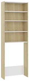 vidaXL Wasmachinekast 64x24x190 cm wit en sonoma eikenkleurig