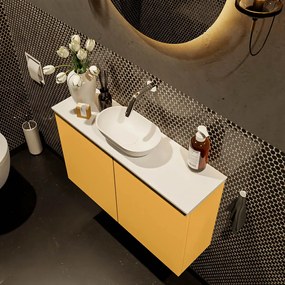 Mondiaz Fowy toiletmeubel 80cm ocher met witte waskom midden zonder kraangat