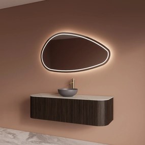 Gliss Design Alluro badmeubel ribbelfront met ronding links/rechts 140cm ebony en wit marmer toppaneel
