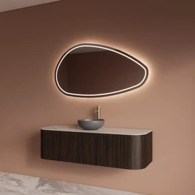 Gliss Design Alluro badmeubel ribbelfront met ronding links/rechts 140cm ebony en wit marmer toppaneel