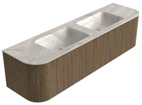 Mondiaz Kurve-dlux 170cm badmeubel ronding links/rechts dusk met 1 lade en 2 deuren en wastafel leaf dubbel zonder kraangat ostra