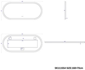 Saniclear Triova ovale spiegel 160x70cm met verwarming, directe en indirecte verlichting