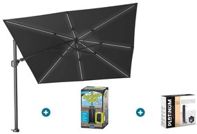 Platinum Challenger Zweefparasol T2 Premium Glow 3x3 m. - Faded Black met ingraafvoet en hoes