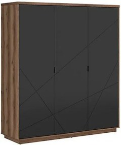 Kledingkast Fivale 116, Matzwart, Donker delano-eik, 201x180x57cm, 157.5 kg, Kledingkast deuren: Met scharnieren, Aantal planken: 4, Aantal planken: 4