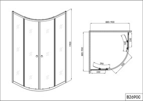 Badstuber Aura douchecabine kwartrond 90x90x190cm chroom