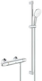 GROHE Grohtherm 1000 Doucheset - thermostatische douchekraan - met glijstangset - 90cm - vierkante handdouche - 3 straalsoorten - gladde doucheslang - chroom 34824005