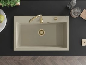 Mexen Elix granieten spoelbak 1-komerig 800 x 500 mm, beige, gouden sifon - 6527801005-69-G