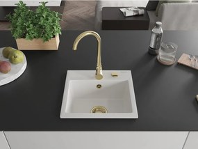 Mexen Milo granit gootsteen 1-komors 435 x 410 mm, wit, gouden sifon - 6505441000-20-G