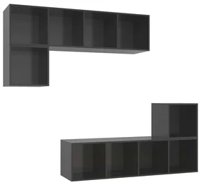 vidaXL 4-delige Tv-meubelset spaanplaat hoogglans grijs