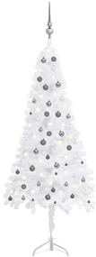 vidaXL Kunstkerstboom met LED's en kerstballen hoek 240 cm PVC wit