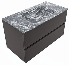 Mondiaz Vica DLux badmeubel 90cm dark grey 2 lades met wastafel lava midden zonder kraangat