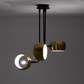 Hanglamp 3 armen in zwart metaal en messing Elori
