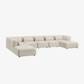 Rechtse Modulaire Chaise Longue Bank Van 6 Delen Met Poef Fogler Corduroy Beige – Linnen - Sklum