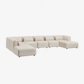 Rechtse Modulaire Chaise Longue Bank Van 6 Delen Met Poef Fogler Corduroy Linnen Beige - Sklum
