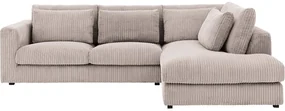 Goossens Bank Ravenia bruin, stof, 2,5-zits, stijlvol landelijk met chaise longue rechts