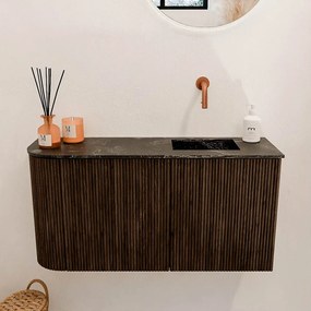 Mondiaz Joya DLux 80cm toiletmeubel ronding links walnut met wastafel faye rechts zonder kraangat lava