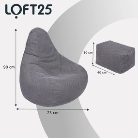 Highback Zitzak Stoel incl. Poef Corduroy Stof - Charcoal