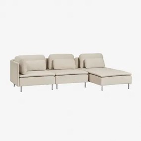 Modulaire Bank Met Chaise Longue Rechts, 3-delig Met Hoekmodule Oriol Stof Crème Beige - Sklum