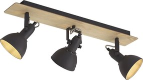 Plafondspot zwart met hout 3-lichts draai- en kantelbaar - Jakub