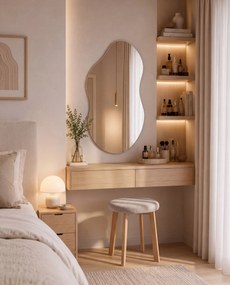 Mazzoni ZOI Beige (stof Storm 06)/eiken onderstel - RONDE GESTOFFEERDE KRUK VOOR KEUKEN/WOONKAMER