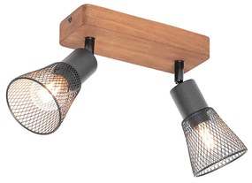 Industriële spot zwart met hout 2-lichts - Kristina