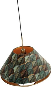 Moderne hanglamp brons met dubbele velours kap blad dessin en beige - Combi 1