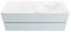 Mondiaz Vica DLux badmeubel 130cm clay 2 lades met wastafel ostra rechts zonder kraangat