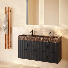 Muebles Murcia badmeubel ribbelfront 120cm antraciet met Dark Emperador wastafel met kraangaten