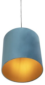 Stoffen Eettafel / Eetkamer Hanglamp met velours kap blauw met goud 40 cm - Combi Klassiek / Antiek E27 cilinder / rond rond Binnenverlichting Lamp