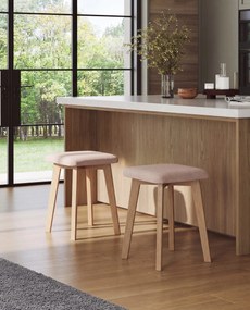 Mazzoni MILO Beige (stof Storm 06)/eiken onderstel - VIERKANTE GESTOFFEERDE KRUK VOOR KEUKEN/WOONKAMER