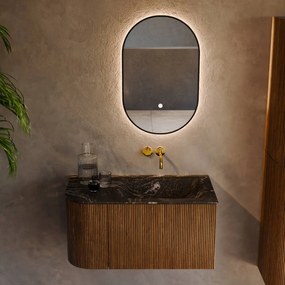 Mondiaz Kurve-dlux 85cm badmeubel ronding links dusk met 1 lade en deur en wastafel cloud rechts zonder kraangat lava