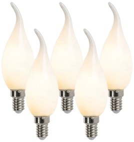 Set van 5 E14 dimbare LED filament tipkaarslampen F35 mat 3W