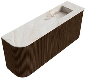 Mondiaz Joya DLux 90cm toiletmeubel ronding links walnut met wastafel faye rechts zonder kraangat frappe