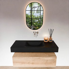 Zaro Alan badmeubel 110cm washed oak 1 lade met vrijhangende wastafel cloud midden zonder kraangat urban