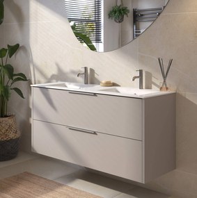 Saqu Lima badmeubel incl. dubbele keramische wastafel 120x46x61cm mat greige – rvs greep