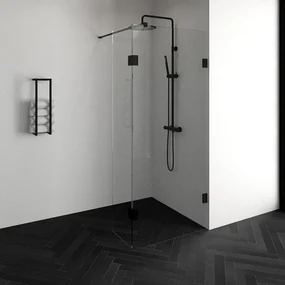 BRAUER Create Inloopdouche - 90x200cm - profielloos - 40cm - draaibare zijwand - antikalk - 8mm veiligheidsglas - antraciet mat 4JC3-90/40A
