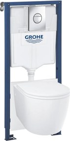 Grohe Solido toiletset met Start Round Ceramic hangtoilet wit en Sail bedieningsplaat chroom