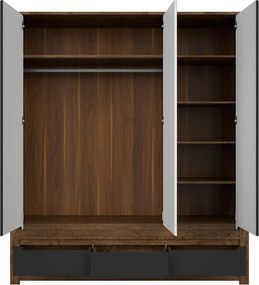 Kledingkast Ophevaru 114, Matzwart, April eiken, 205x179x61cm, 186 kg, Kledingkast deuren: Met scharnieren, Aantal planken: 5, Aantal planken: 5