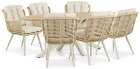 Tuinset 6 personen 220 cm Aluminium/wicker Taupe Coco Custa/Matara
